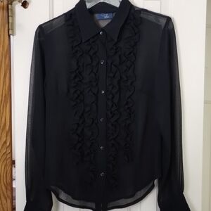 NWOT Rag Sheer Black Ruffle Blouse, never worn